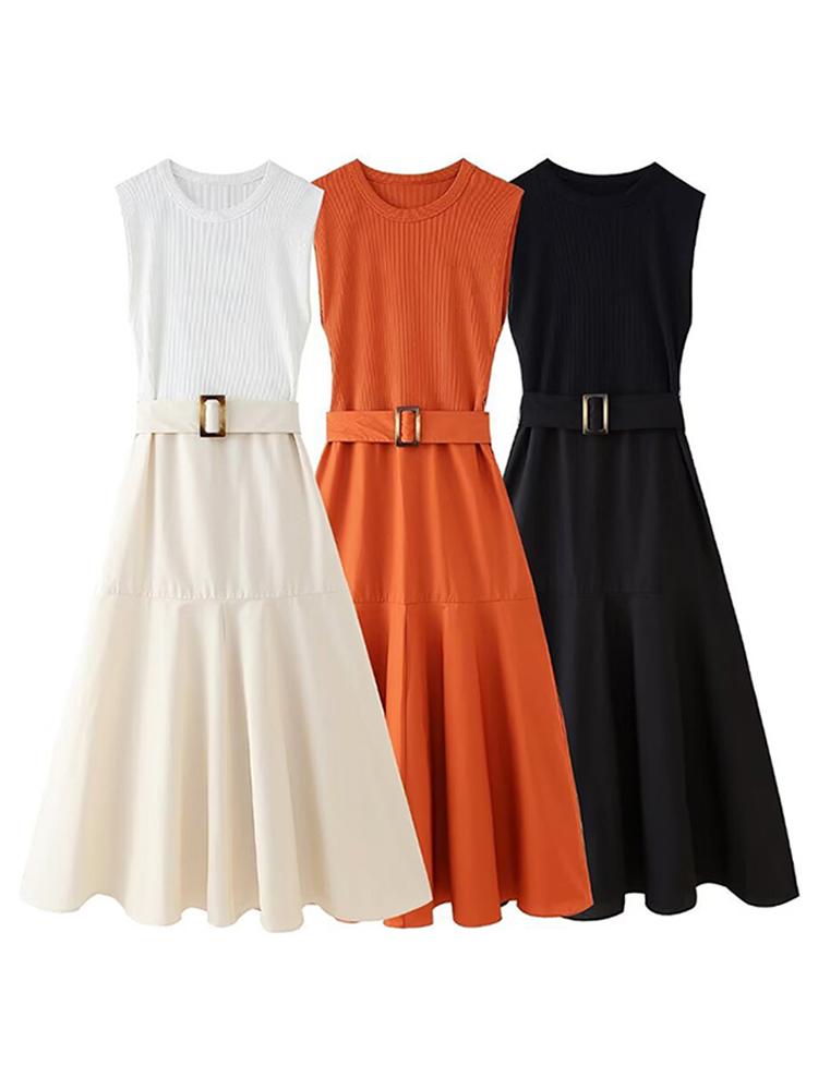 Лоскутное женское платье с поясом — фото 19