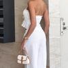 White Cotton and Linen Tube Top Wide-footed Casual Pants Lace-up Set 1116 European and American Spring and Summer Fashion New Two-piece Set