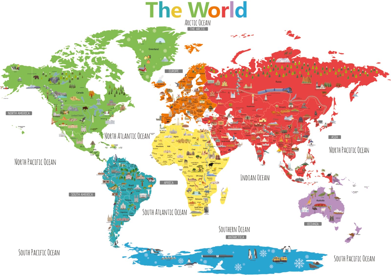 

DECOWALL Extra Large World Landmarks Wall Sticker Wall Art Sticker for DIY Suitable for and Children Bathroom Bedroom Decor DL3-1902 (164x90 cm) -