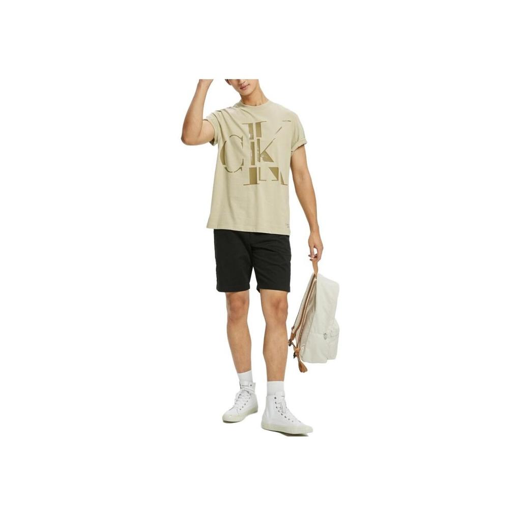 Calvin Klein Letter Print Round Neck Cotton Breathable Short Sleeve T-Shirt Men Tops Light-Khaki J321519RB8