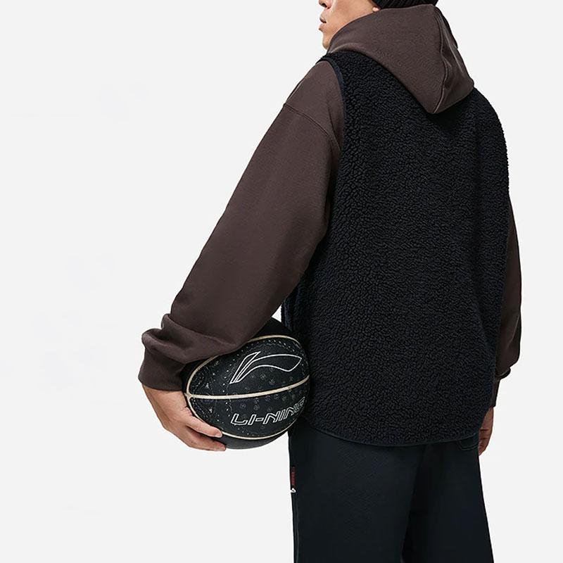 Li Ning Badfive Color Block Stand Collar Fleece Loose Knit Vest Men vest Black AMDT025-3