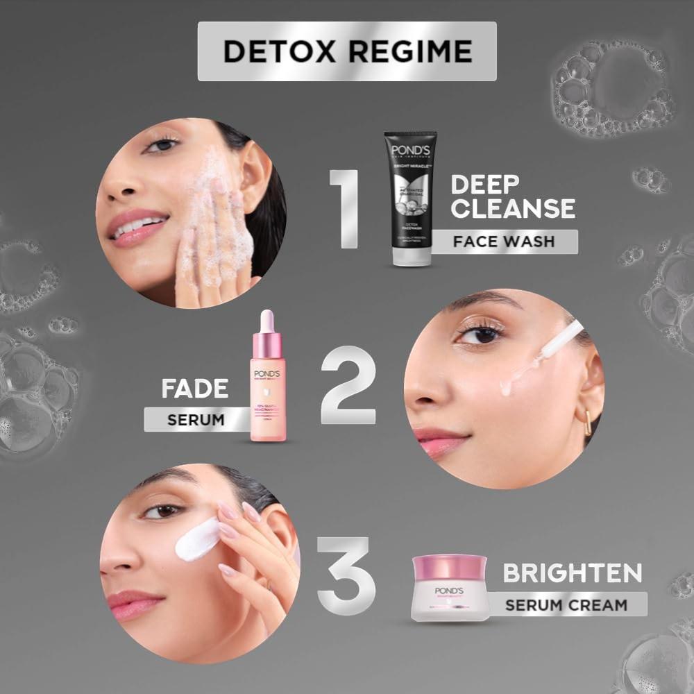 POND'S Pure Detox Face Wash With Activated Charcoal For Deep Cleansing Oil Control & Brighter Skin Glow, Anti-Pollution Care, 150g