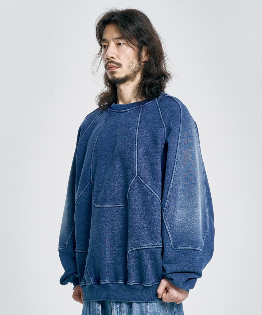 AJOBYAJO Paneled Denim Sweatshirt [Blue]