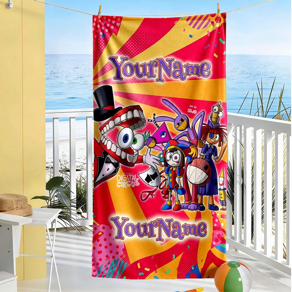 Digital Circus Personalized Name Beach Towel High Absorbency & Quick-Dry Perfect for Traveling Yoga Camping and Swimming