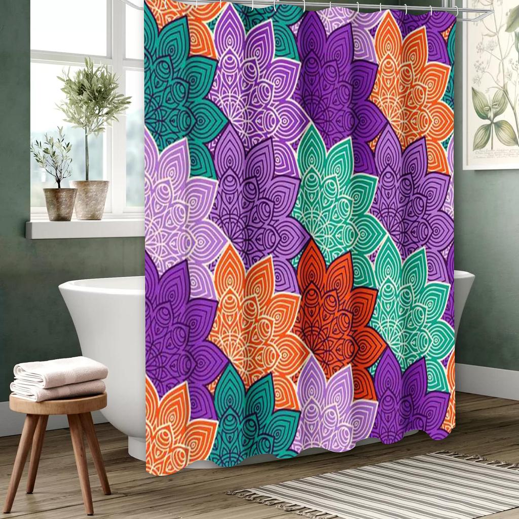 National Style Mandala Bathing Curtain  Bathroom Letters Shower Curtain Waterproof With 12 Hooks Fishes Home Deco Free Ship