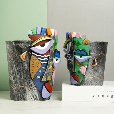 Abstract Face Flower Pot Unique Head Vase Picasso Style Planter Container with Drainage Hole for Home Garden Decoration Gifts