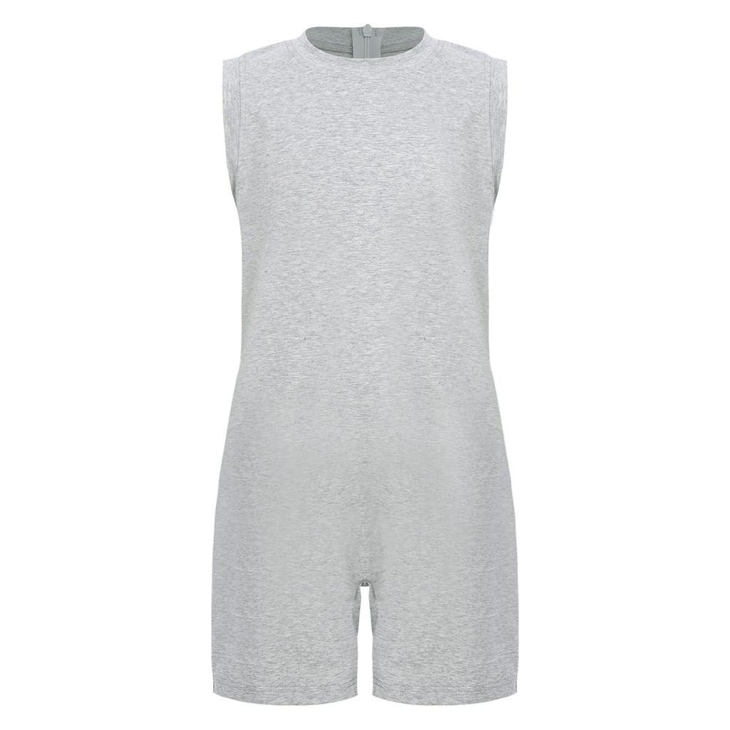 Dětský overal s krátkým rukávem a kulatým výstřihem pro speciální potřeby, s neviditelným zipem na zádech, jednobarevný