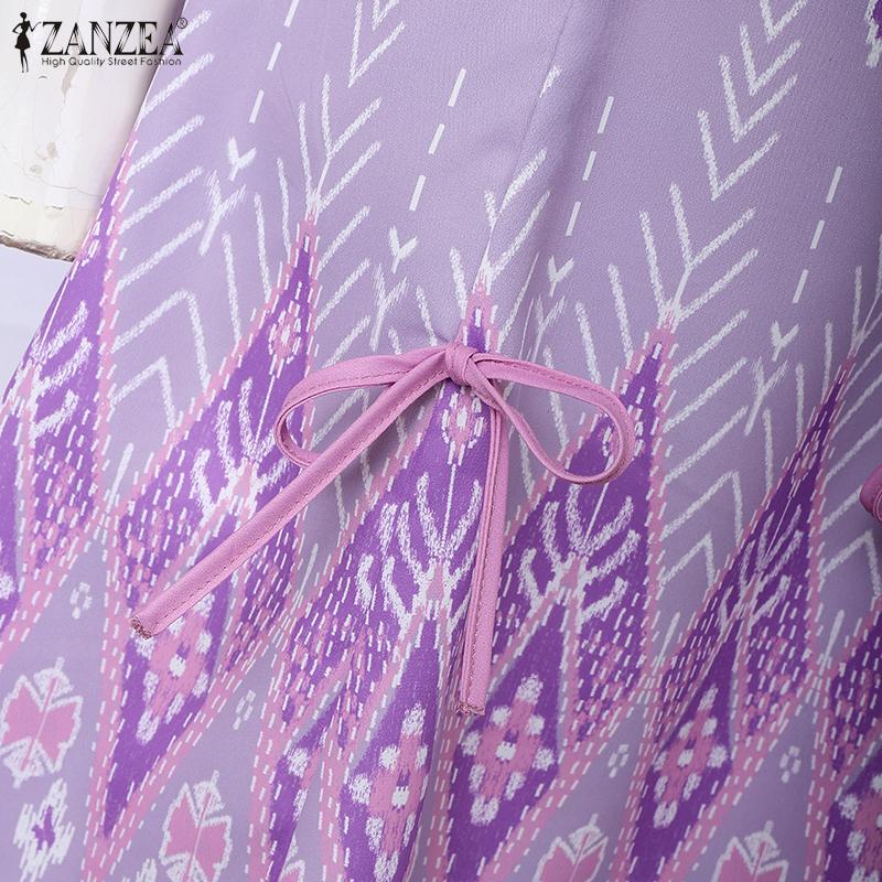 ZANZEA Women Summer Round Neck Short Sleeve Casual Print Elegant Dress