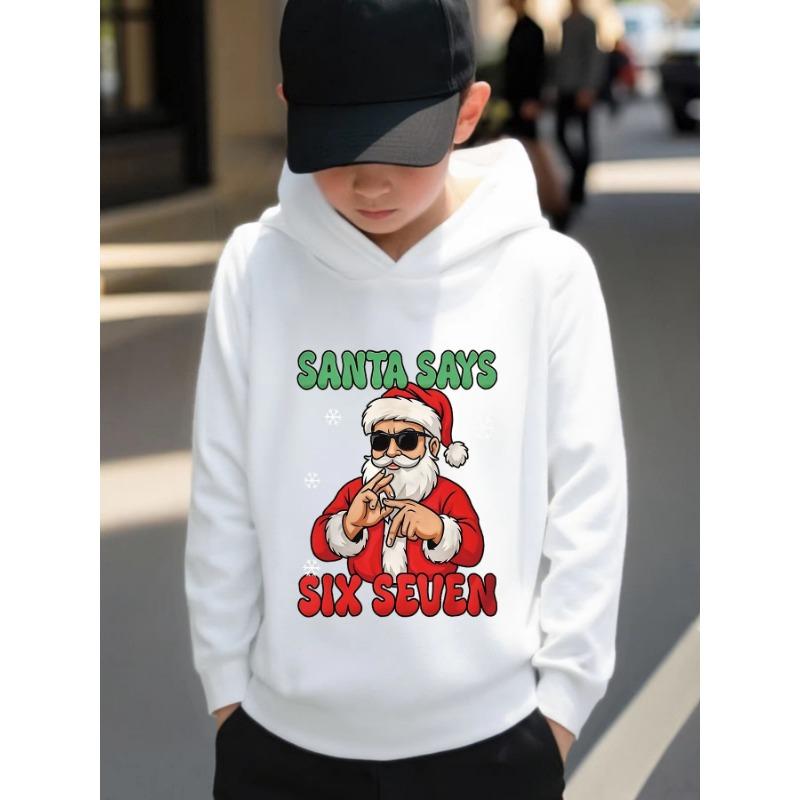 SIX SEVEN Christmas Print Hooded Sweatshirt, Streetwear Casual Style Unisex Men Women Teens Kids, Winter Fall Top