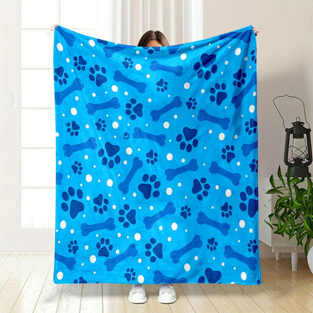 Blue Bone and Paw Print Pattern print blanket soft and cozy perfect for the living room bed sofa or a nap,gift