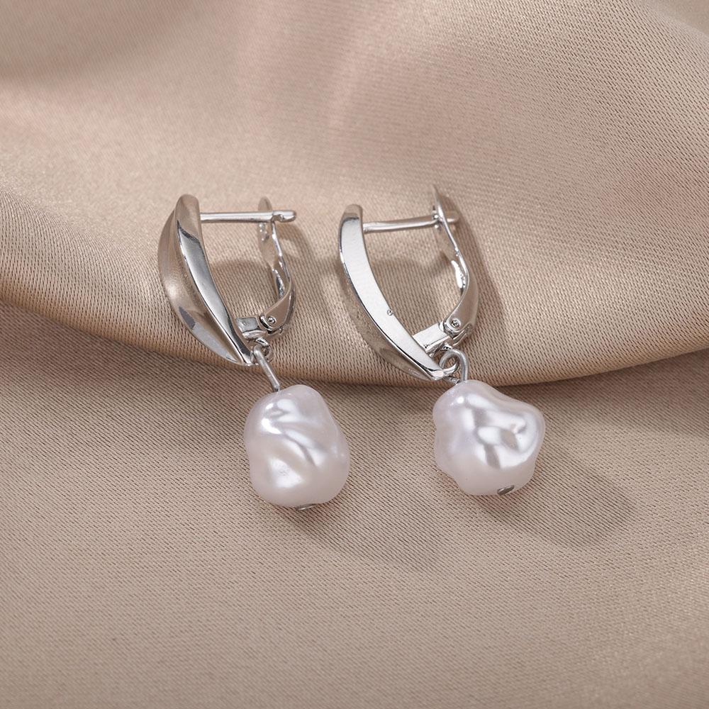 Baroque Pearl Earrings For Women Stainless Steel Zircon Water Droplet Steel Ring Drop Earring Wedding Party Jewelry Bijoux Femme