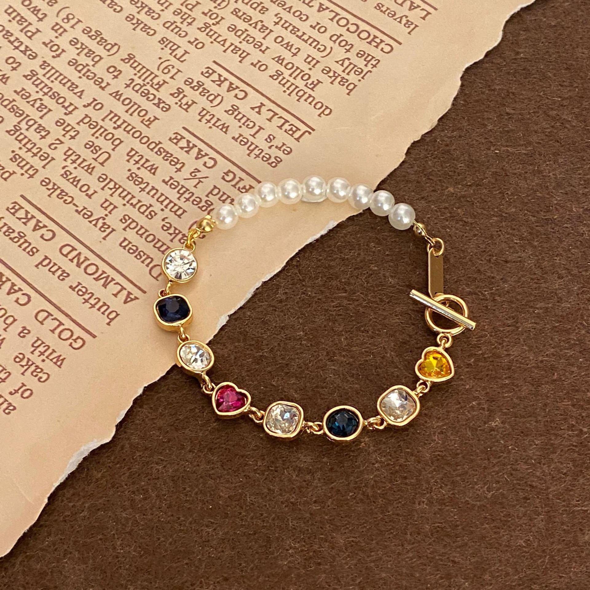 Middle Aged Luxury Bracelet Colorful Zircon Women Splicing Niche Design High-End Temperament Bracelet Banquet Jewelry Gift