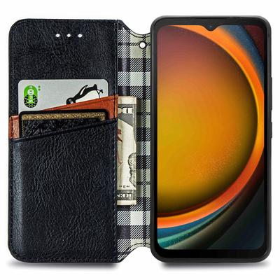 For Samsung Galaxy Xcover7 PU Leather Case Rhombus Imprint Wallet Stand Phone Cover