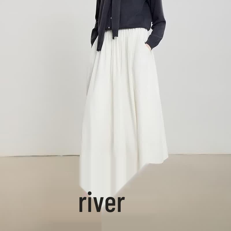 Gejin A-Line Elastic Waist Mid-Length Skirt S белый