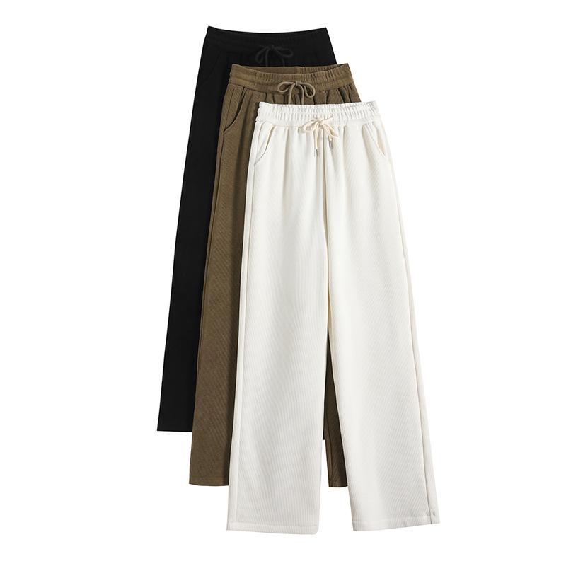 High-Waisted Fleece-Lined Chenille Cotton Plush Long Pants, Narrow/Wide-Leg Options, Casual & Fashionable for Autumn/Winter.