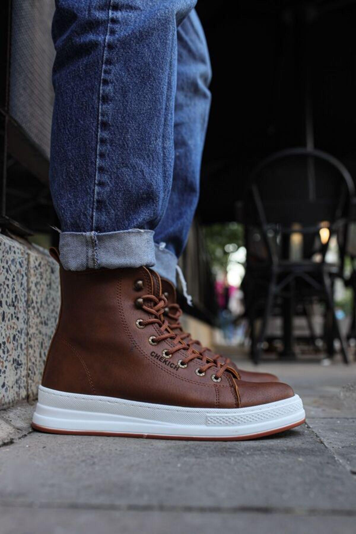 

Men s Fashion Wedge Heeled Booties Bootie Sport Boots Tan Shoes 40
