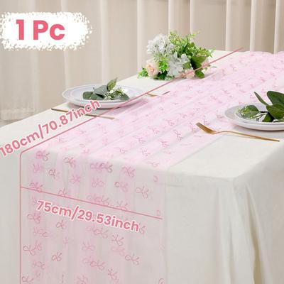 Söt Rosa Rosetttema Bordlöpare Transparent Tyll Bordsflagga Elegant Mjuk Ostduk Borddukning Bröllopsfesttillbehör