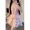 2026 Summer Pink Sleeveless Halter Top & Lace Skirt Set for Women - Sweet & Spicy Style