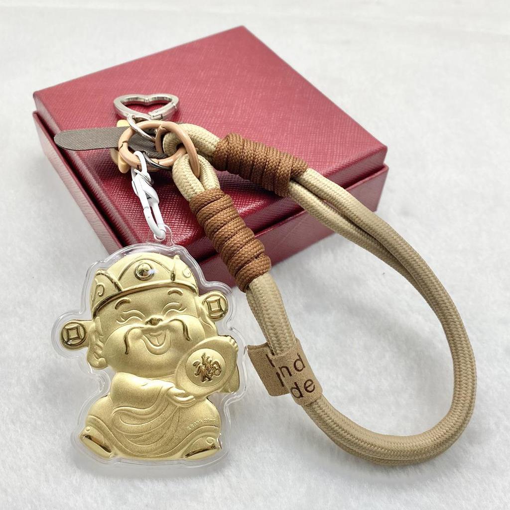 999 Pure Gold God of Wealth Pendant: Versatile Ornament for Phone, Keychain, Car, or Bag