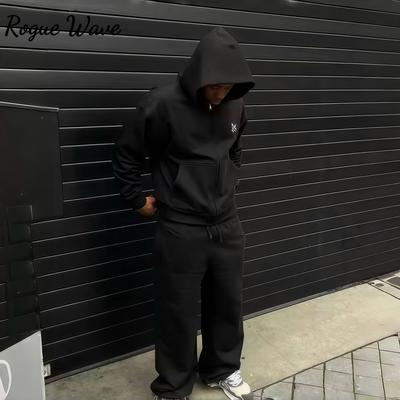 Sudadera Oversize de Color Sólido de Moda Americana RogueWave para Hombre Y2K Dos Piezas Harajuku Hip-Hop Gótico Joker Pantalones de Jogging