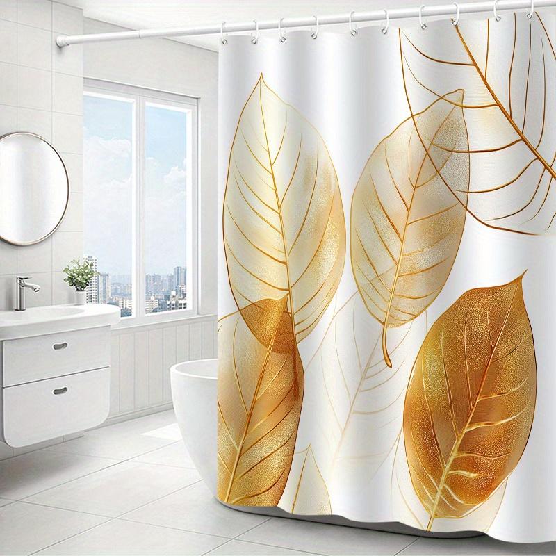 1pc Golden leaves pattern shower curtain with hooks, bathroom partitions, bathroom accessories, home decoration