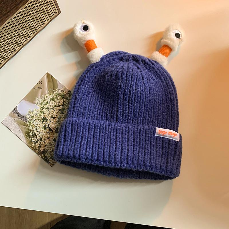 Cute Funny Frog Knitted Woolen Hat for Women In Autumn and Winter Big Head Circumference Warm Hat New Cold Hat for Students