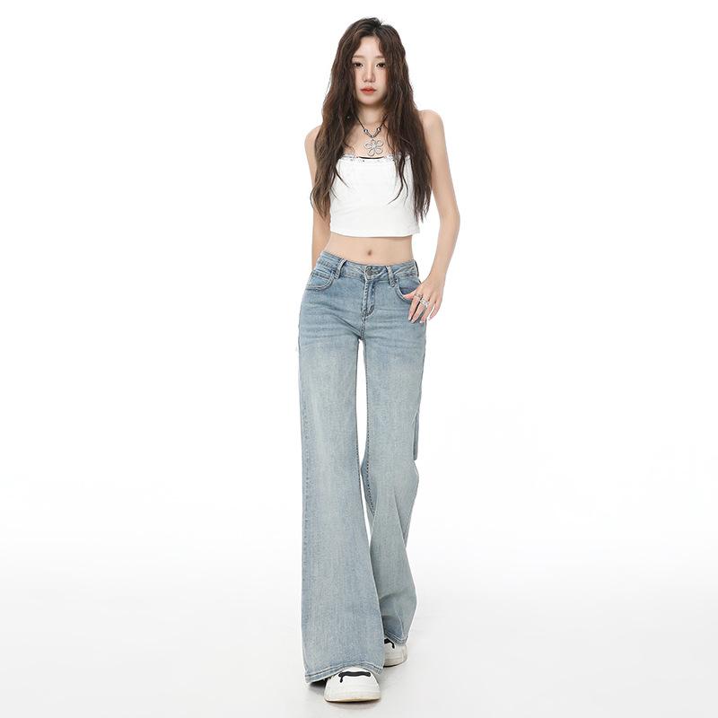Low waist micro-flared jeans women's autumn and winter new light blue pants black cow flared pants medium pants