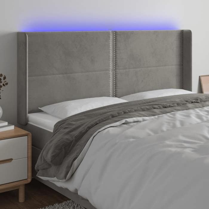 VidaXL Tête de Lit à LED Meuble de Chambre à Coucher Accessoire de Lit Double Tête de Cadre de Lit Intérieur Gris Clair 3123974
