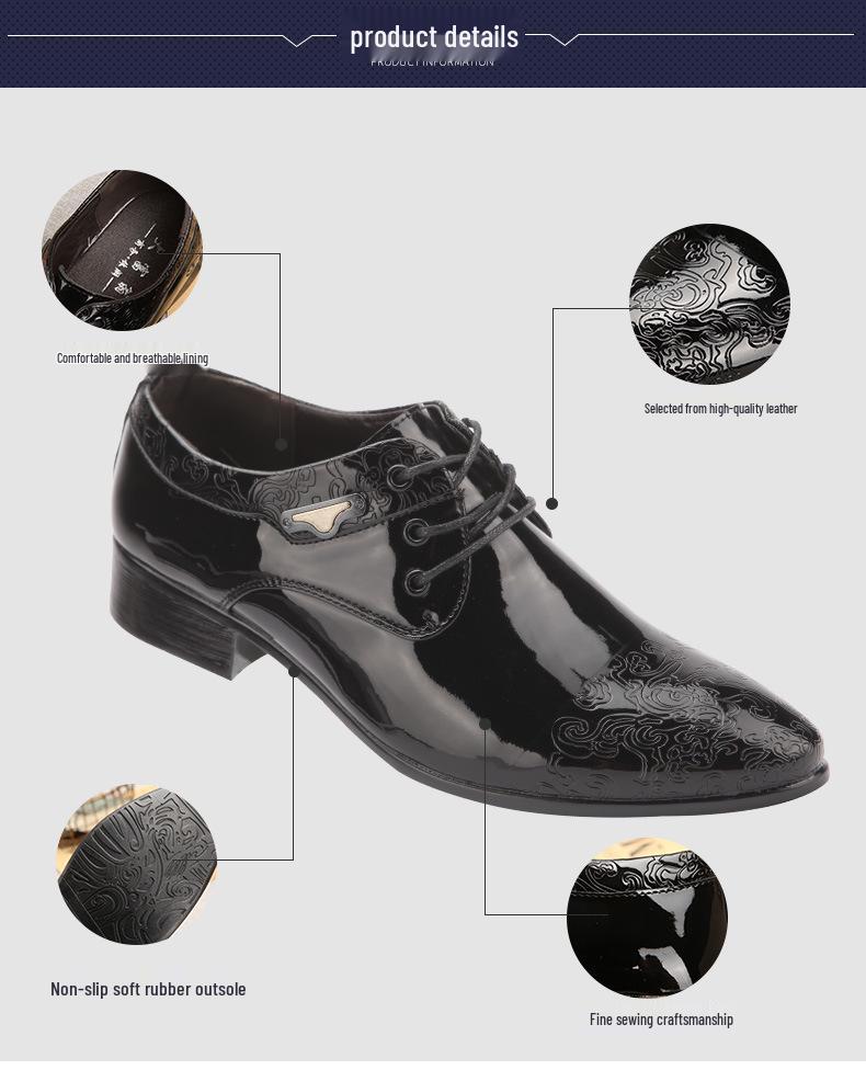 Men's European Style Glossy Patent Leather Pointed Toe Lace-up Formal Shoes