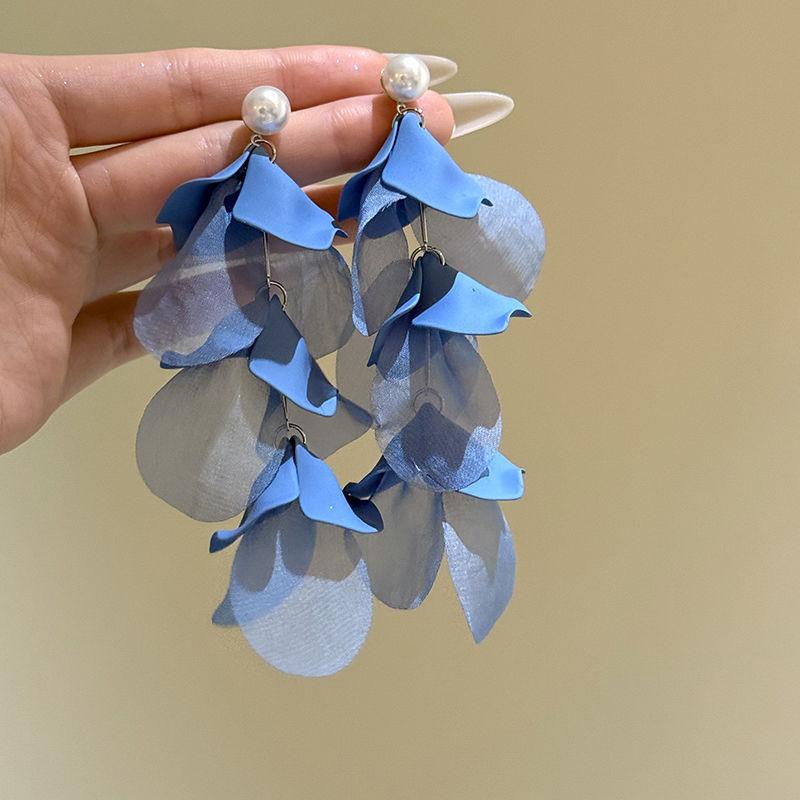 Vintage kontrastierende Blumen Perlen Quasten Ohrringe Sommer süßes Mädchen Herz Ohrringe Reise Foto Urlaubsstil Ohrringe