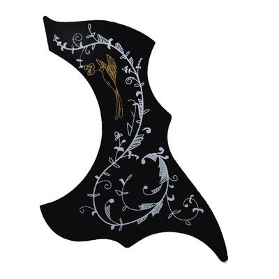 Černý 41palcový kytarový pickguard odolný proti poškrábání, dekorativní květinový a ptačí potisk, kryt na trsátko