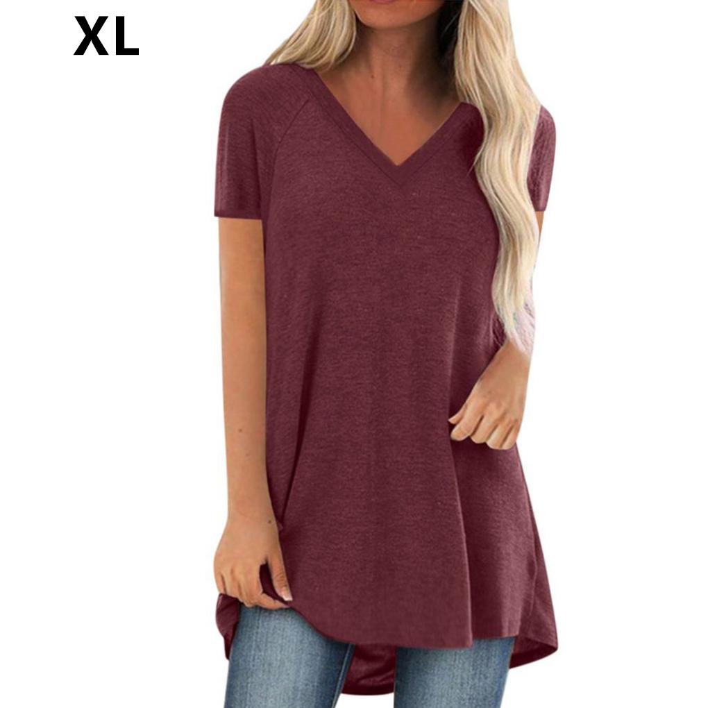 Women's Short Sleeve T Shirt Plus Size Tops Casual V Neck Tunic Loose Blouse