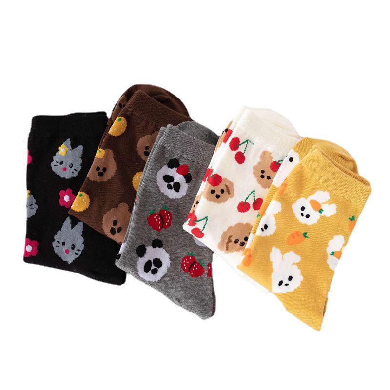 Four Seasons Cute Animal Mid-Calf Socks - Korean & Japanese Style for Women and Girls