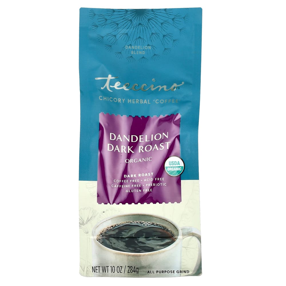 Teeccino Chicory Herbal Coffee Dandelion Dark Roast, Caffeine-Free, 284g (10oz)