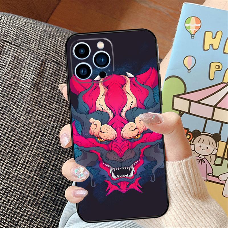 Oni Hannya Demon Mask Case For iPhone 17 Air 17 Pro Max 16 15 14 Pro Max Plus 13 12 Mini 11 16E 17Pro Phone Cover