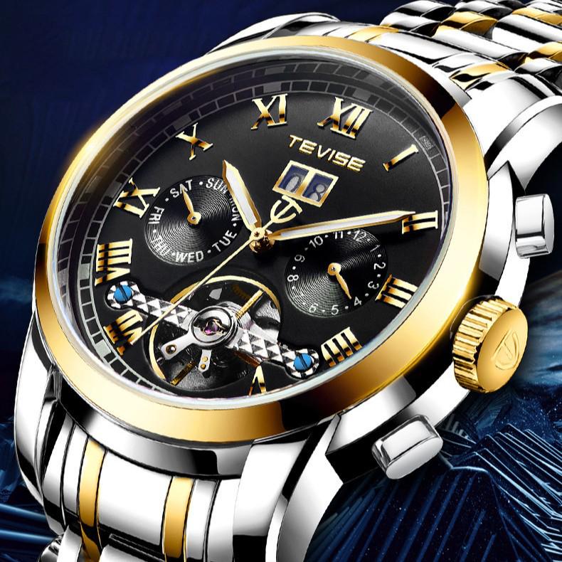 TEVISE Men's Classic Tourbillon Calendar Mechanical Watch
