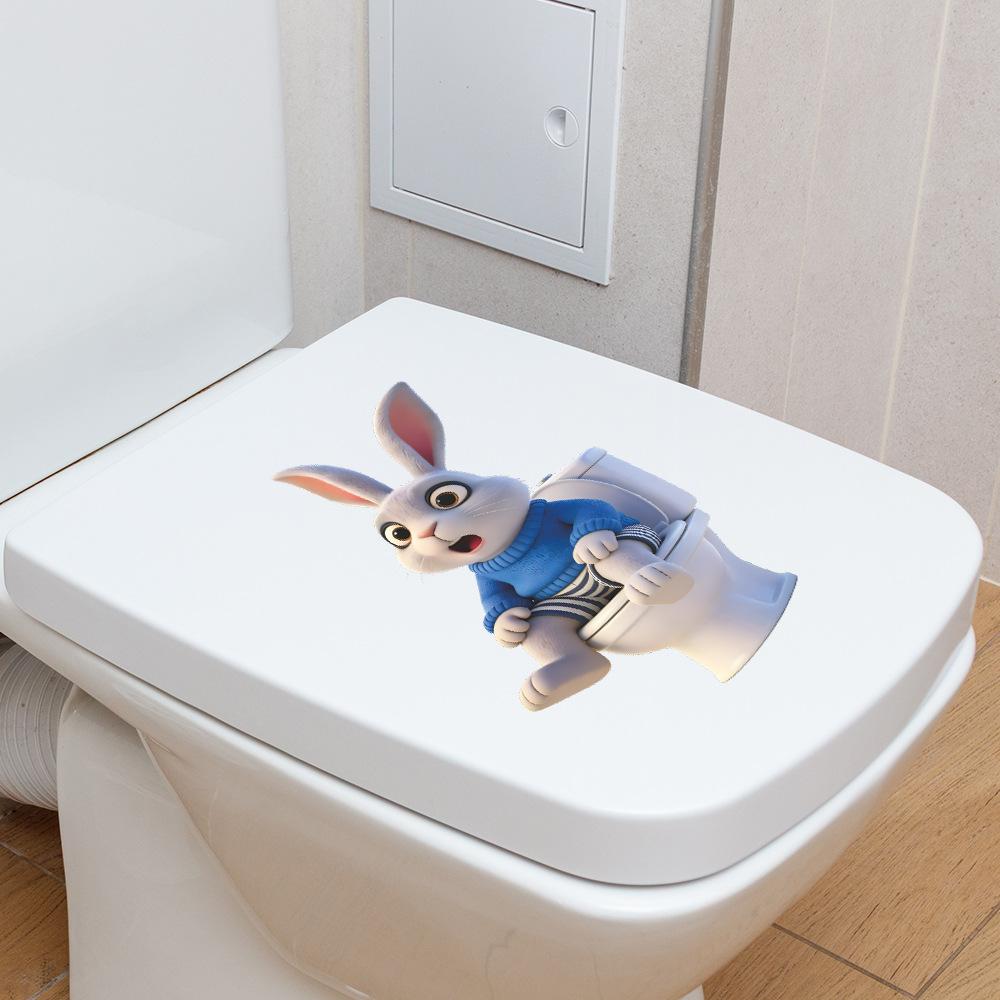 Self-adhesive Cute Rabbit Toilet Stickers for Bathroom Home Decor