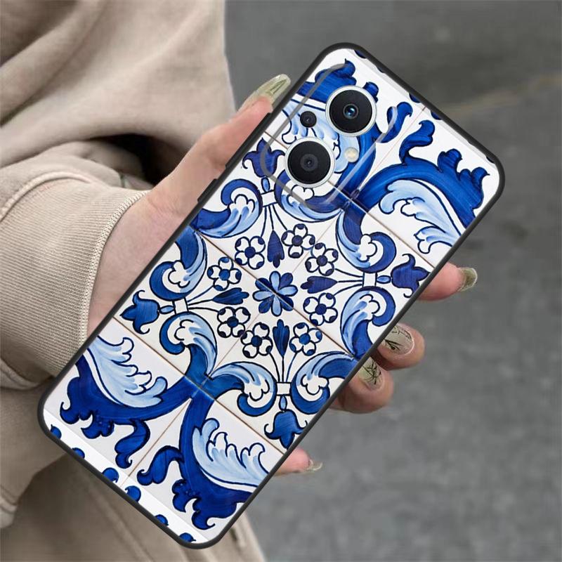 Portuguese Glazed Tiles Case For OPPO Reno 8T 13F 14F 12F 11F 10 12 13 14 Pro 7 8 Lite OPPO Find X8 X6 X9 Pro Cover