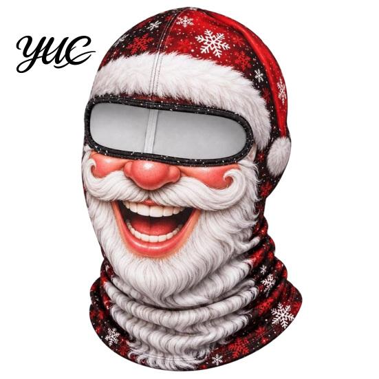 Feiertagskostüm Maske Weihnachten Weihnachtsmann Gesichtsmaske, Lustiger Print Sturmhaube Winddicht Milchseide Kopfbedeckung Faser Nackenwärmer Abdeckung für Außen