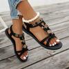 Flower Beaded Bohemian Sandals for Women Summer 2025 Roman Style Comfortable Flat Sandals Woman Lightweight Non Slip Beach Shoes
