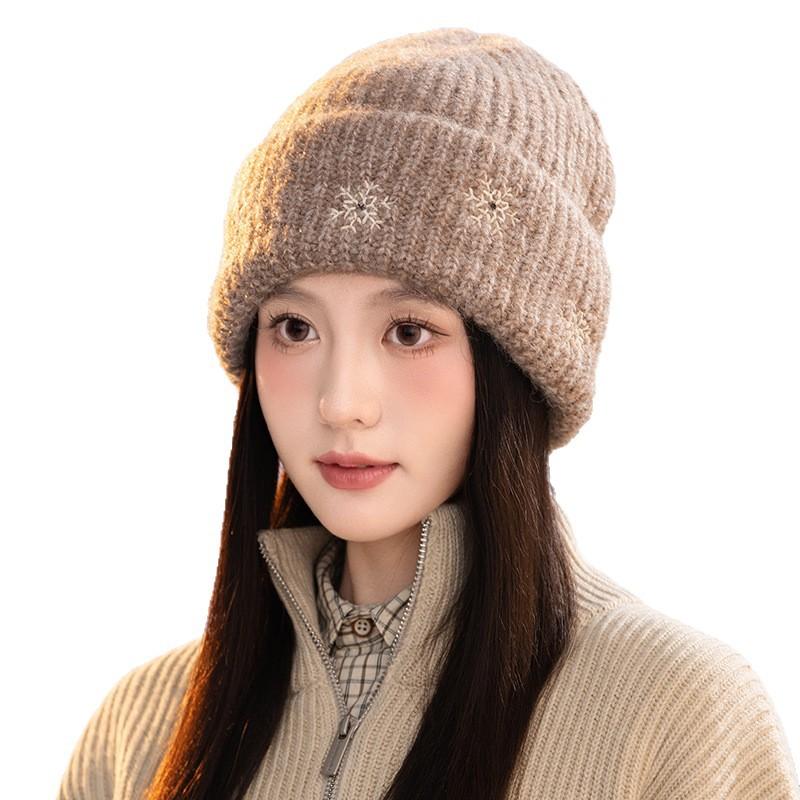New Christmas Snowflake Wool Hat Korean Versatile Windproof Hat for Women Casual Warm Ear Protection Head Hat New
