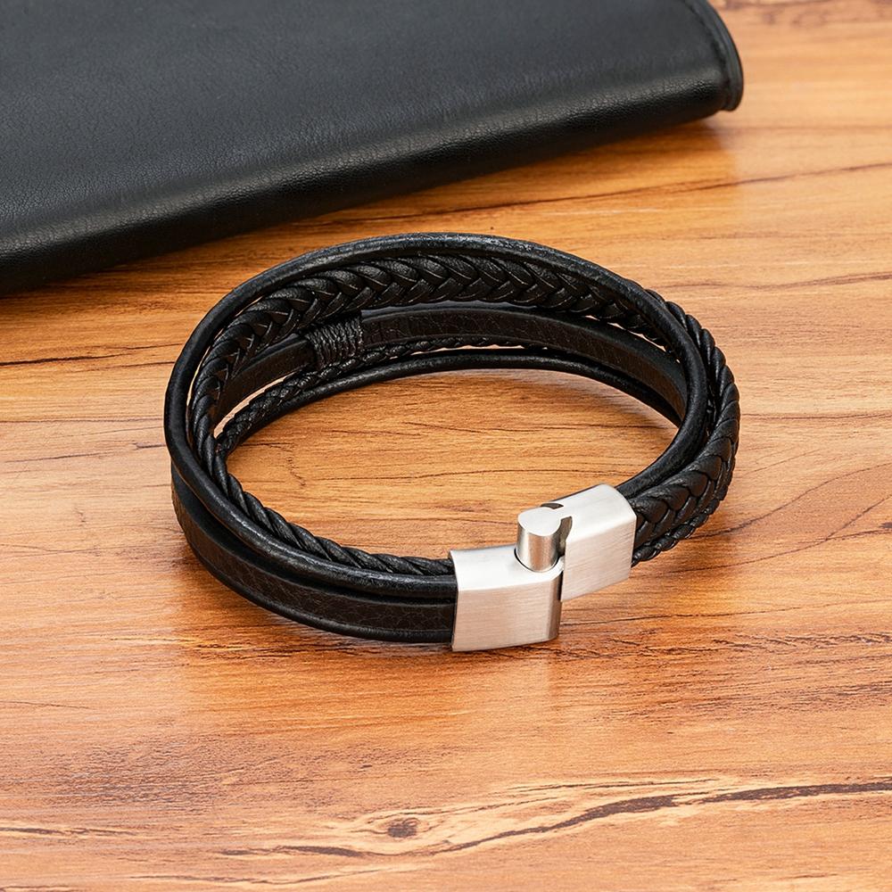 Luxury Fashion Hand-Woven Leather Bracelet Multilayer Men's Bangles Stainless Steel Magnetic Buckle Party Jewelry Gift