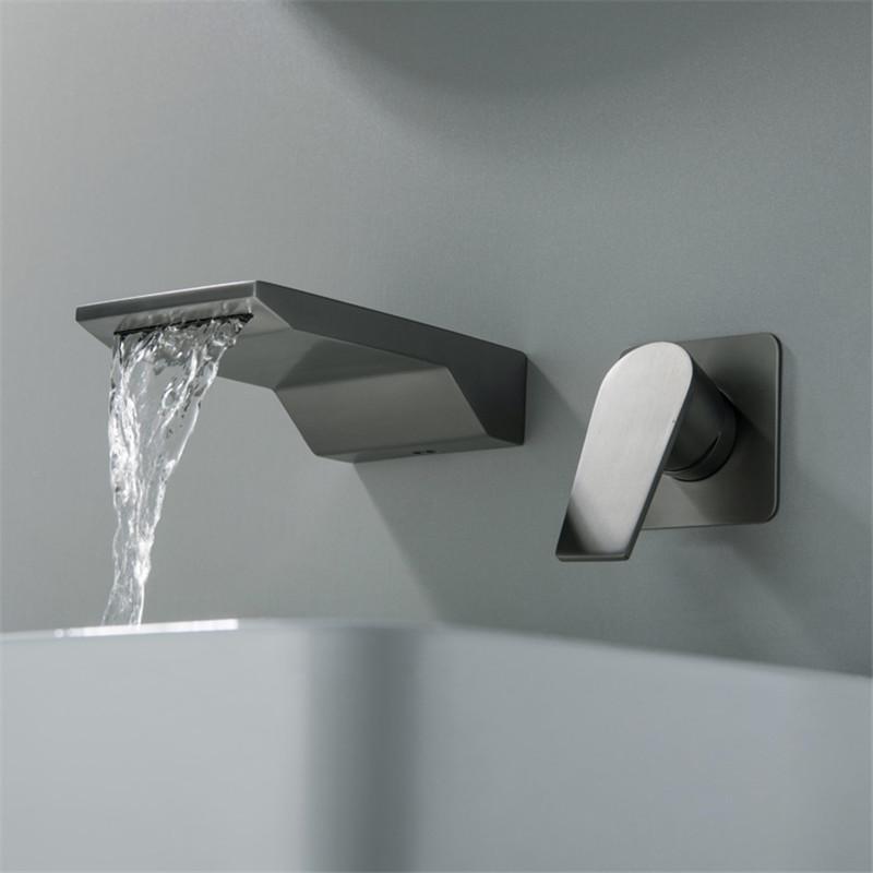 Grey Bathroom Faucet In Wall Brushed Gold Basin Faucet Black Waterfall Faucet Spout Mixer Tap Set Combination Blanoir Brass Tap