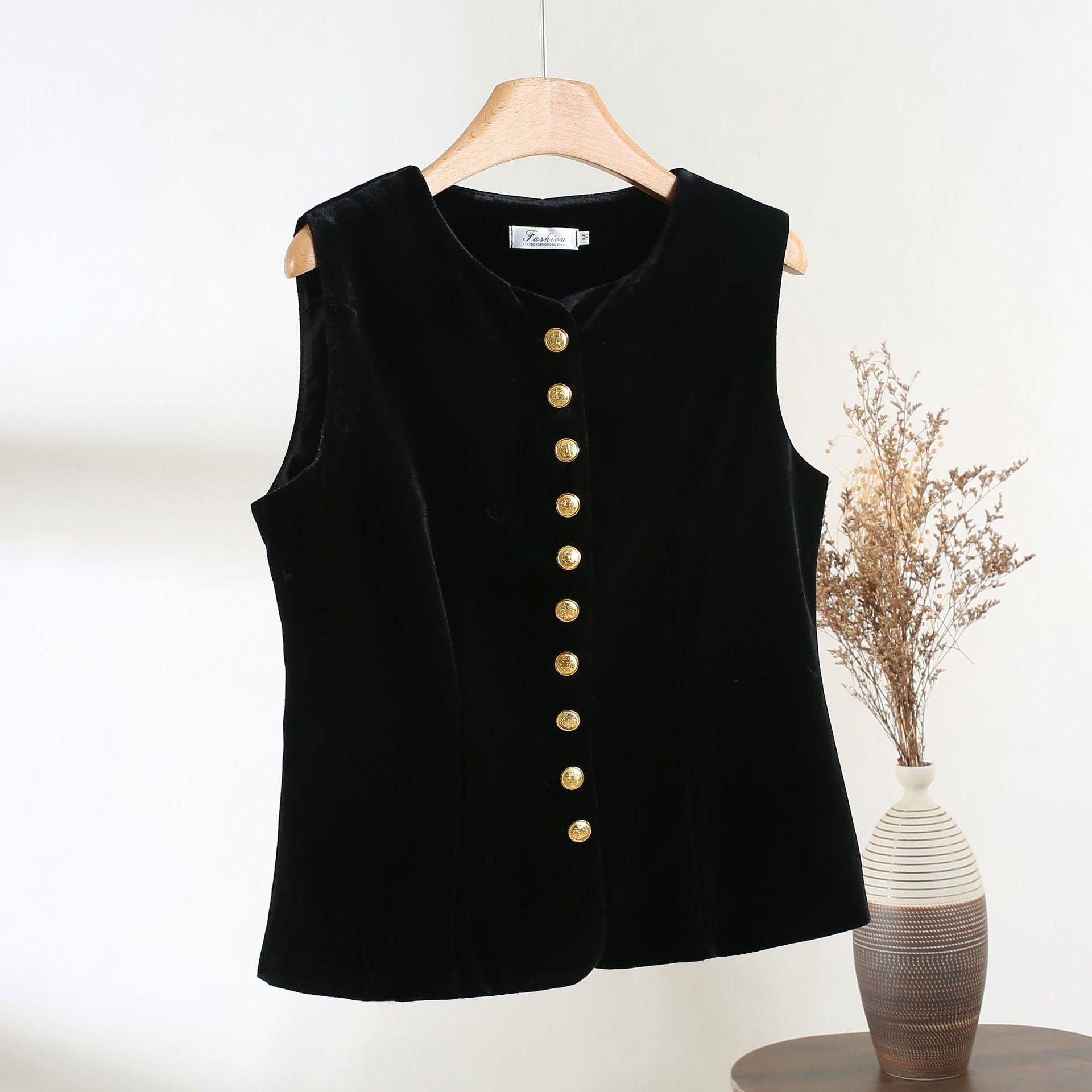 

2025 Xiaoxiangfeng бархатный жилет чувство высокого класса универсальный темперамент европейский и американский стиль верхняя одежда жилет топ XXXL [Recommended 138-75kg] чёрный