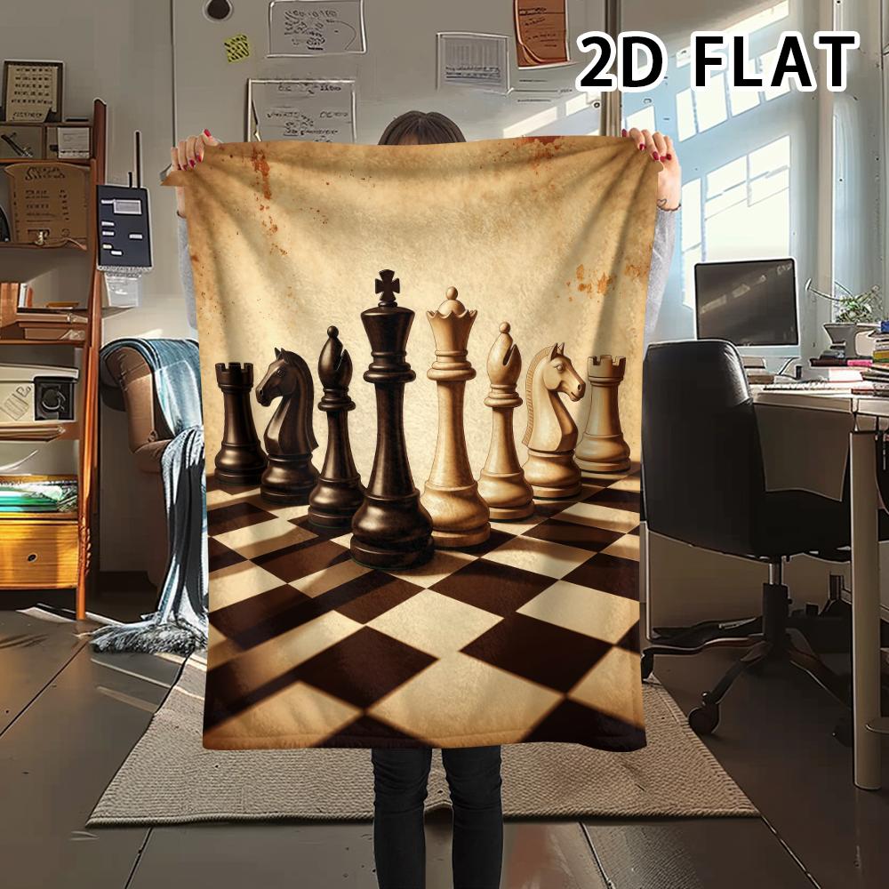 1Pc Chess Print Flannel Blanket,High quality Comfortable for All Seasons,Home Decor,Warmth and Comfort,Perfect for Christmas Gifts