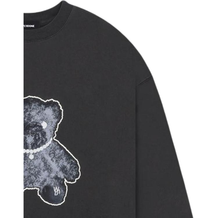 We11done Teddy Bear Pearl Necklace Print Round Neck Long Sleeve T-Shirt Men Tops Charcoal WD-TT9-20-116-U-CH