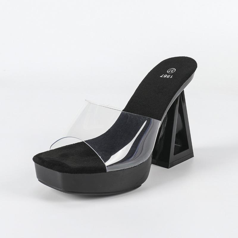 Fashion Fashion Transparent PVC Sandals Women Comfortable Open Toe Satin Slide Sandals Sexy Party Super High Heel Brand Designer Shoes