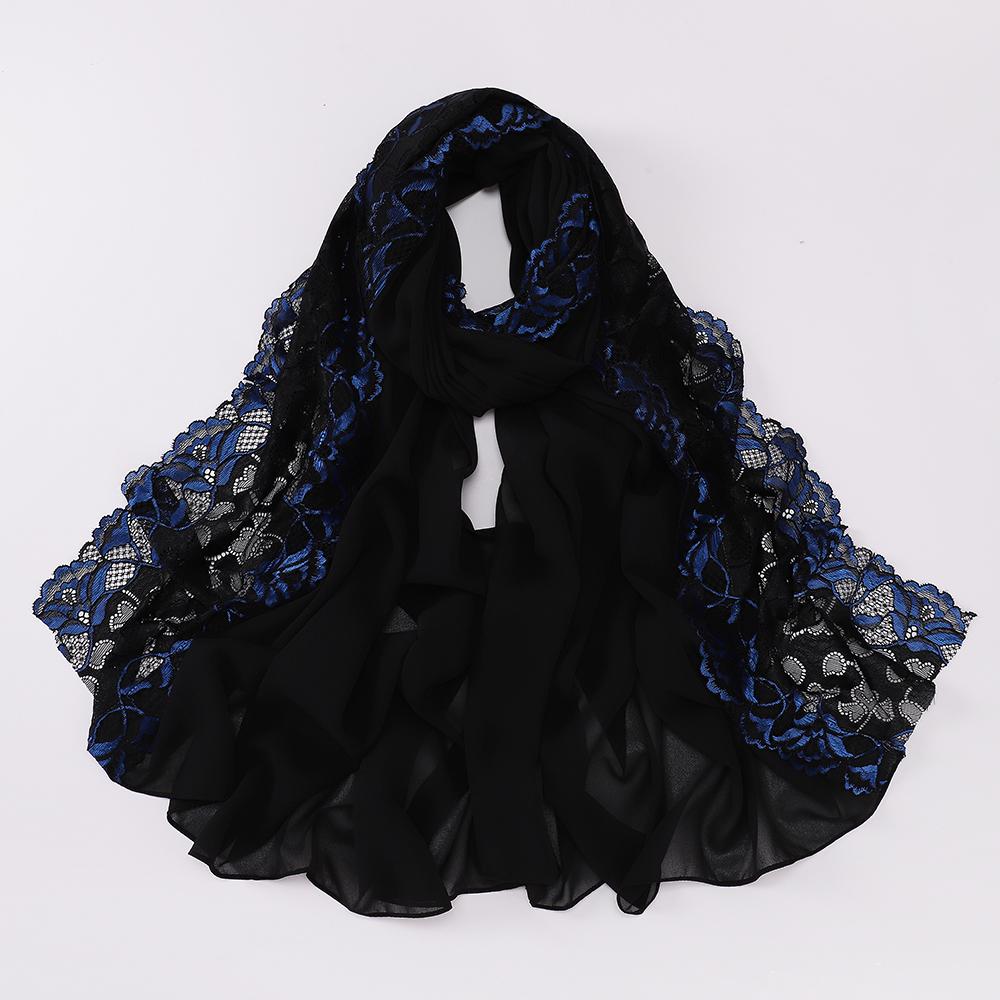 Muslim Embroidered Lace Hijab Heavy Chiffon Scarf Plain Shawl Soft Turban Head Wraps Headband Foulard Tudung Bawal