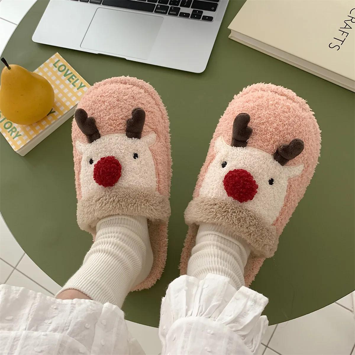 

Fashion Shoes for Women Christmas Fluffy Fur Slipper Women Winter Warm Plush Home Slippers Flat Cute Slippers Men Women Couples Slippers 36-37(fit 34-35)