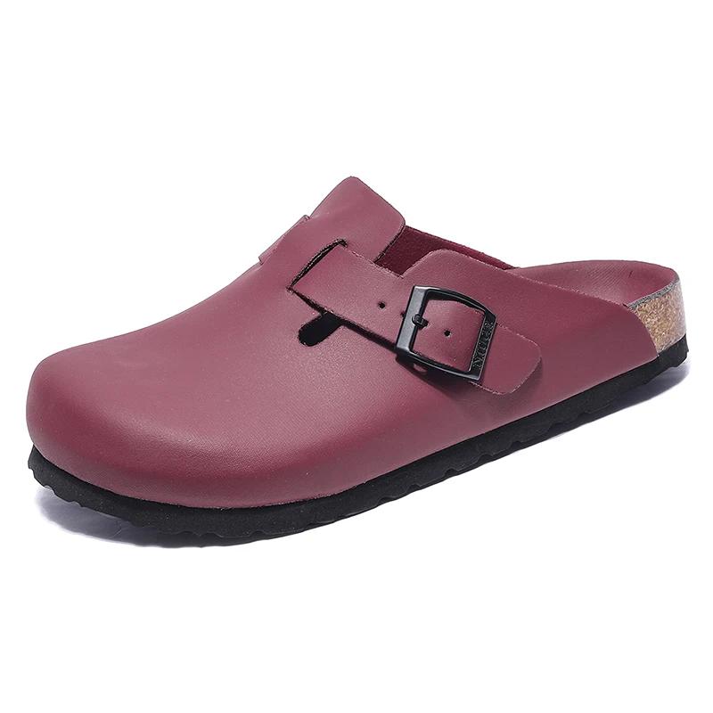 Unisex Leder Clogs Marinefarben Korkfußbett Sandalen mit Verstellbarer Schnalle Geschlossene Zehen Komfort Slides für Herren Damen 10 Farben